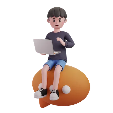 Male Using Laptop On Bubble Chat  3D Illustration