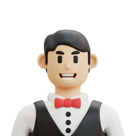 Male Waiter Character 3D Icon