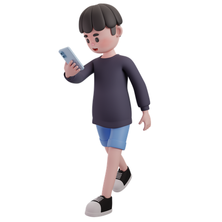 Male Walking And Chatting With Smartphone  3D Illustration