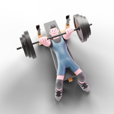 Male weightlifter lying on bench and lifting weight 3D Illustration