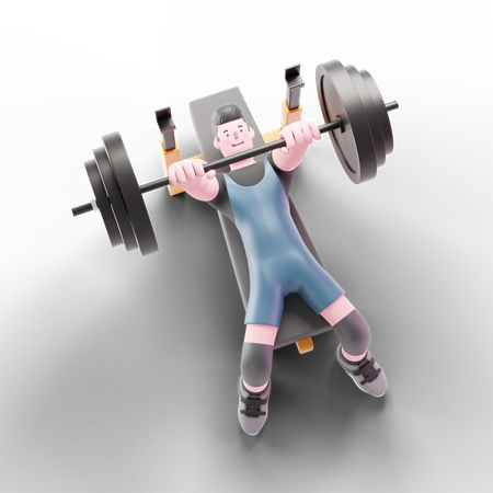 Male weightlifter lying on bench and lifting weight  3D Illustration