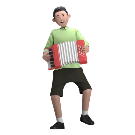 Male With Accordion  3D Illustration