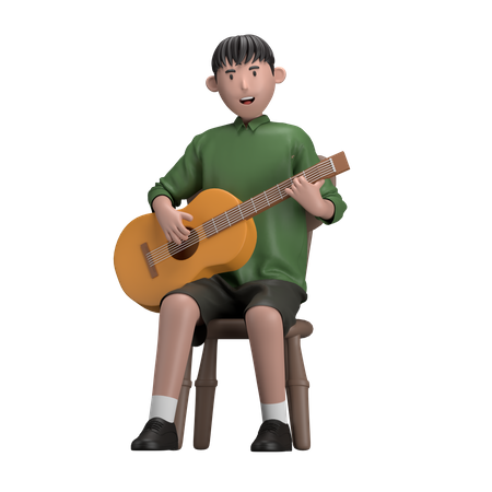 Male With Acoustic Guitar  3D Illustration