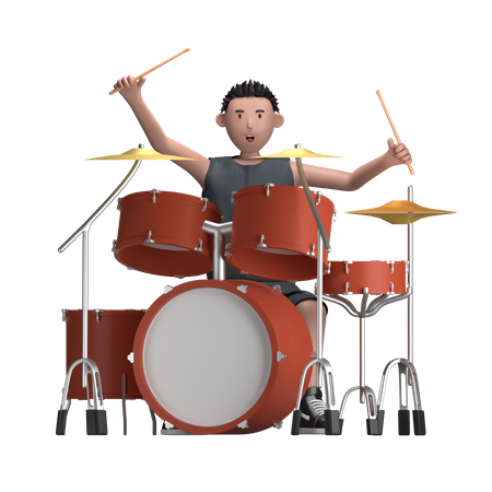 Male With Drum Set  3D Icon