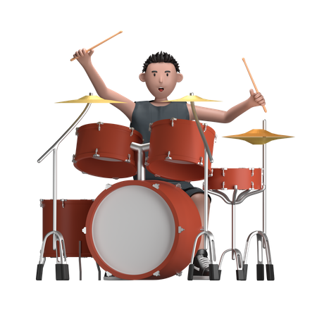 Male With Drum Set  3D Illustration