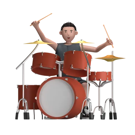 Male With Drum Set  3D Illustration