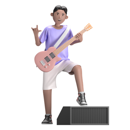 Male With Guitar  3D Illustration