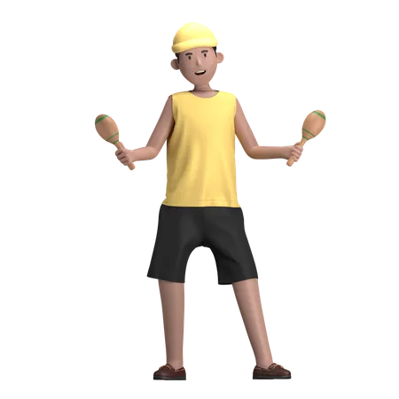 Male With Maracas  3D Illustration