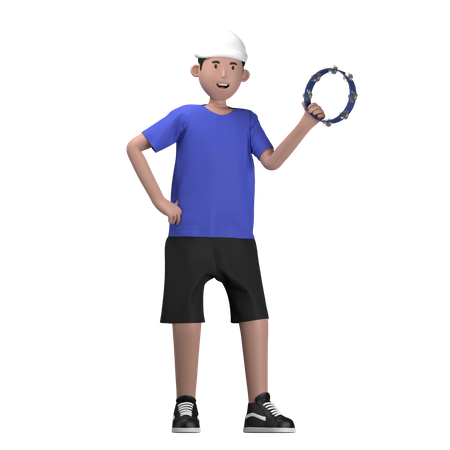 Male With Tambourine  3D Illustration