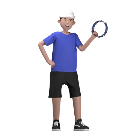 Male With Tambourine  3D Illustration