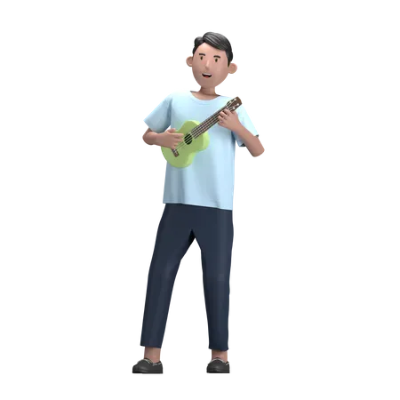 Male With Ukulele  3D Illustration