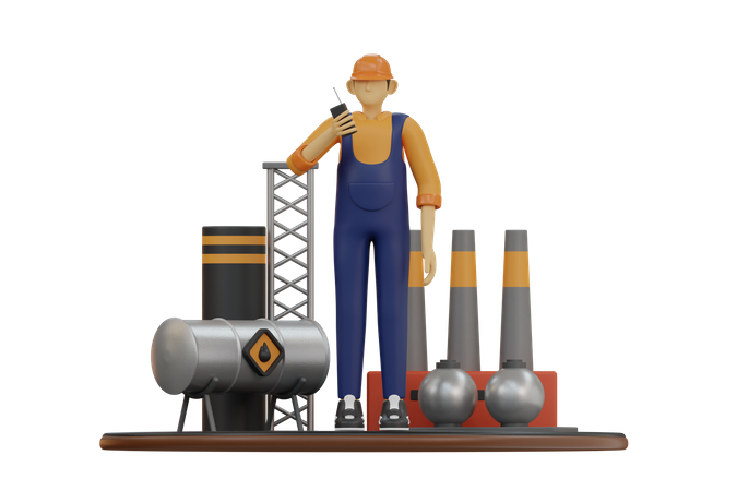 Male worker at oil industry  3D Illustration