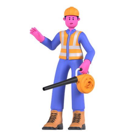 Male Worker Holding Air Blower  3D Illustration