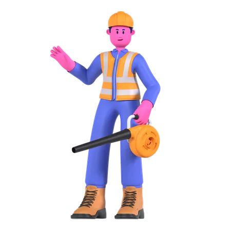 Male Worker Holding Air Blower  3D Illustration