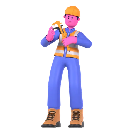 Male Worker Holding Caliper  3D Illustration