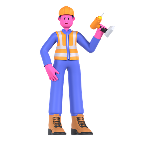 Male Worker Holding Drill Machine  3D Illustration
