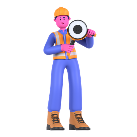 Male Worker Holding Grinder  3D Icon