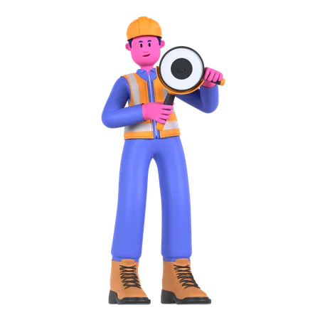 Male Worker Holding Grinder  3D Illustration
