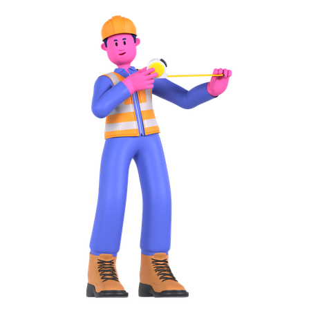 Male Worker Holding Measuring Tape  3D Illustration