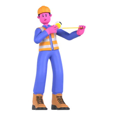 Male Worker Holding Measuring Tape  3D Illustration