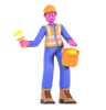 Male Worker Holding Paint Bucket