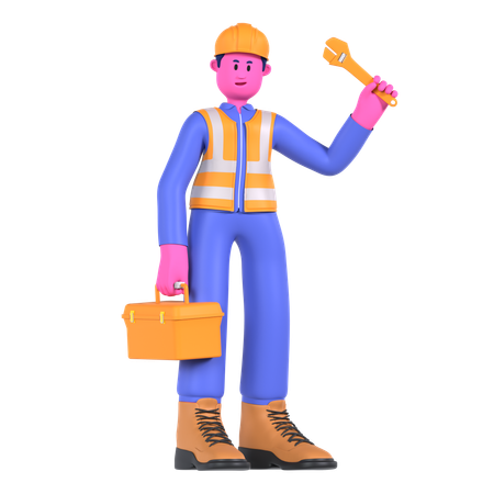 Male Worker Holding Tool Box  3D Illustration