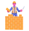 Male Worker Making Brick Wall