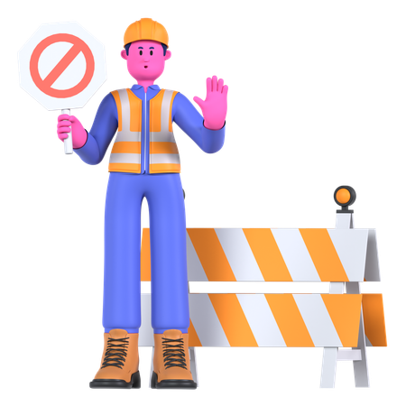 Male Worker Showing Stop Sign  3D Icon
