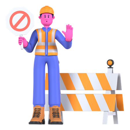 Male Worker Showing Stop Sign  3D Illustration