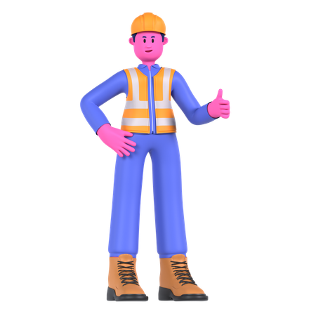 Male Worker Showing Thumbs Up  3D Icon
