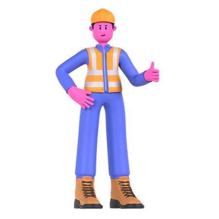 Male Worker Showing Thumbs Up  3D Illustration
