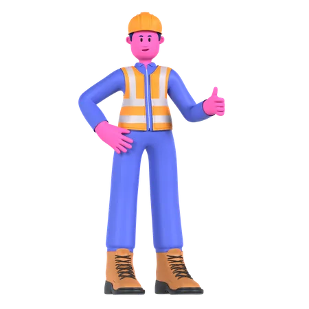 Male Worker Showing Thumbs Up  3D Illustration