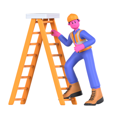 Male Worker Using Ladder  3D Illustration