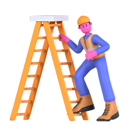 Male Worker Using Ladder  3D Illustration