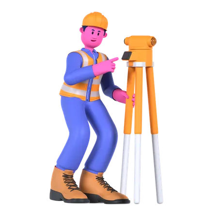 Male Worker Using Theodolite  3D Illustration