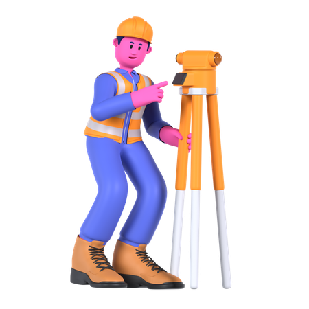Male Worker Using Theodolite  3D Illustration