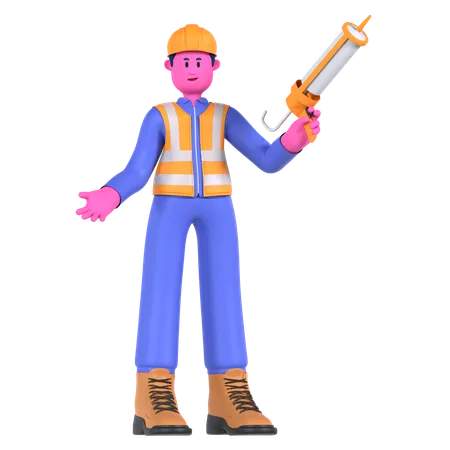 Male Worker With Caulk Gun  3D Illustration