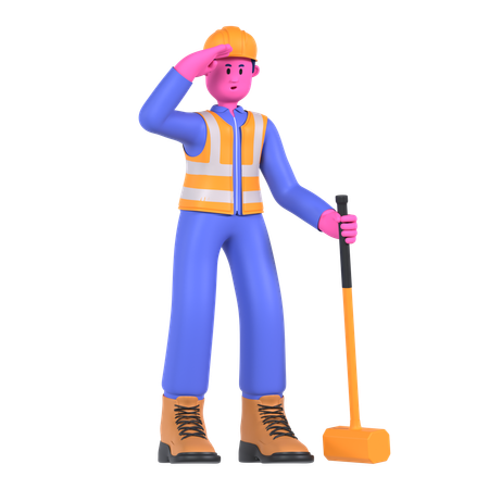 Male Worker With Hammer  3D Illustration