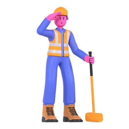 Male Worker With Hammer  3D Illustration