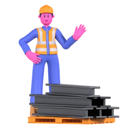 Male Worker With Steel Bars  3D Illustration