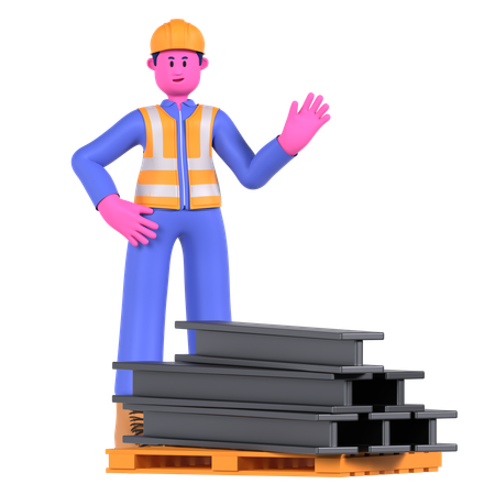 Male Worker With Steel Bars  3D Illustration