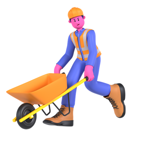 Male Worker With Wheelbarrow  3D Illustration