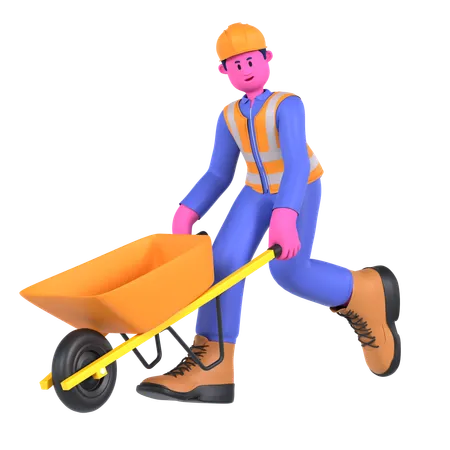 Male Worker With Wheelbarrow  3D Illustration