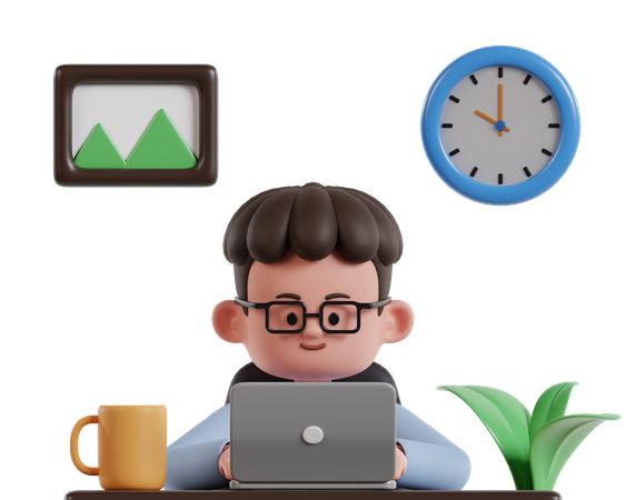 Male Working From Home  3D Icon