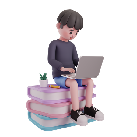 Male Working On Laptop  3D Illustration