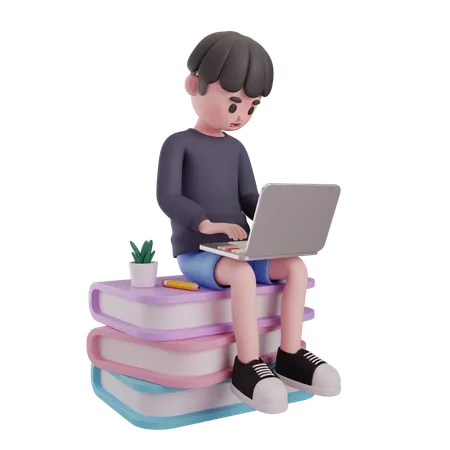Male Working On Laptop  3D Illustration