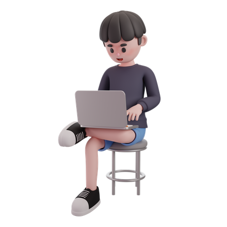 Male Working On Laptop  3D Illustration