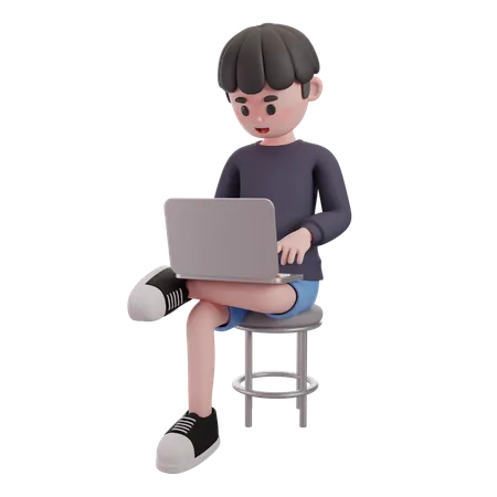 Male Working On Laptop  3D Illustration