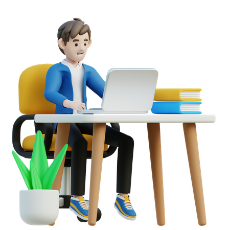 Male Working On Laptop  3D Illustration