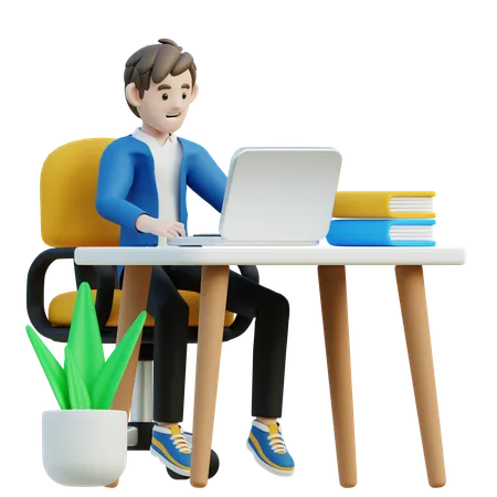 Male Working On Laptop  3D Illustration